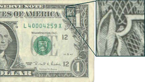 1 dollar bill spider. corner of the Dollar Bill.