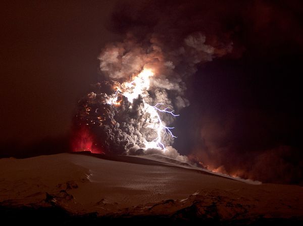 iceland volcano lightning. the Iceland Volcano (April