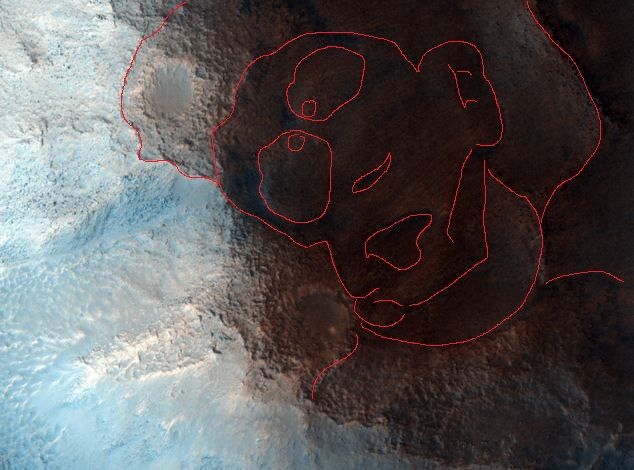 dots around the face of mars