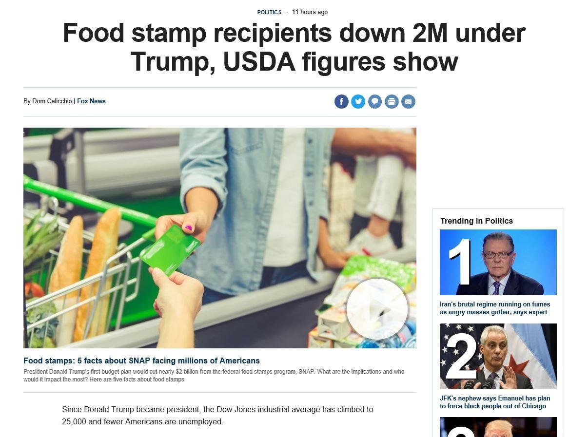 Food Stamp recipients down 2million under Trump, page 1