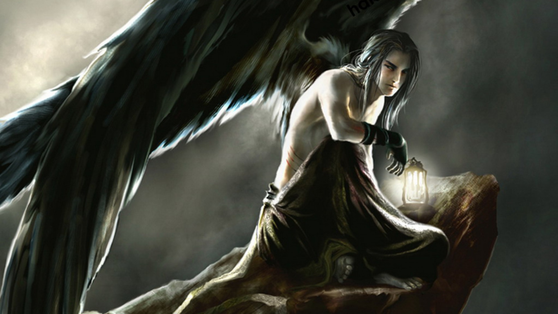 Ангел с черными крыльями арт